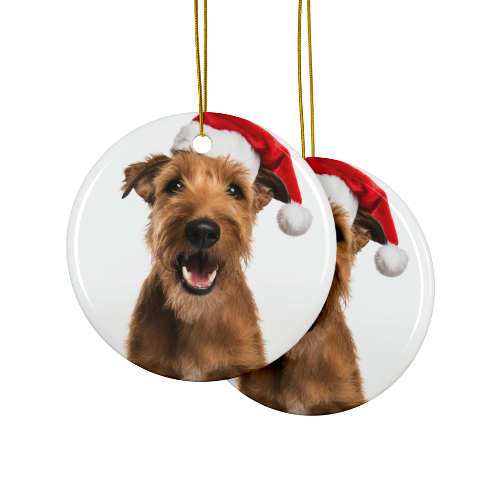 Hanging Ceramic Christmas Tree Ornament with Gold String - Irish Terrier Design, view 2