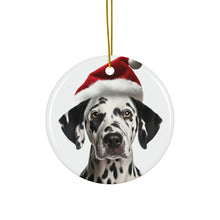 DistinctInk Hanging Ceramic Christmas Tree Ornament with Gold String - Great Gift/Present - 2 3/4 inch Diameter - Dalmatian Design