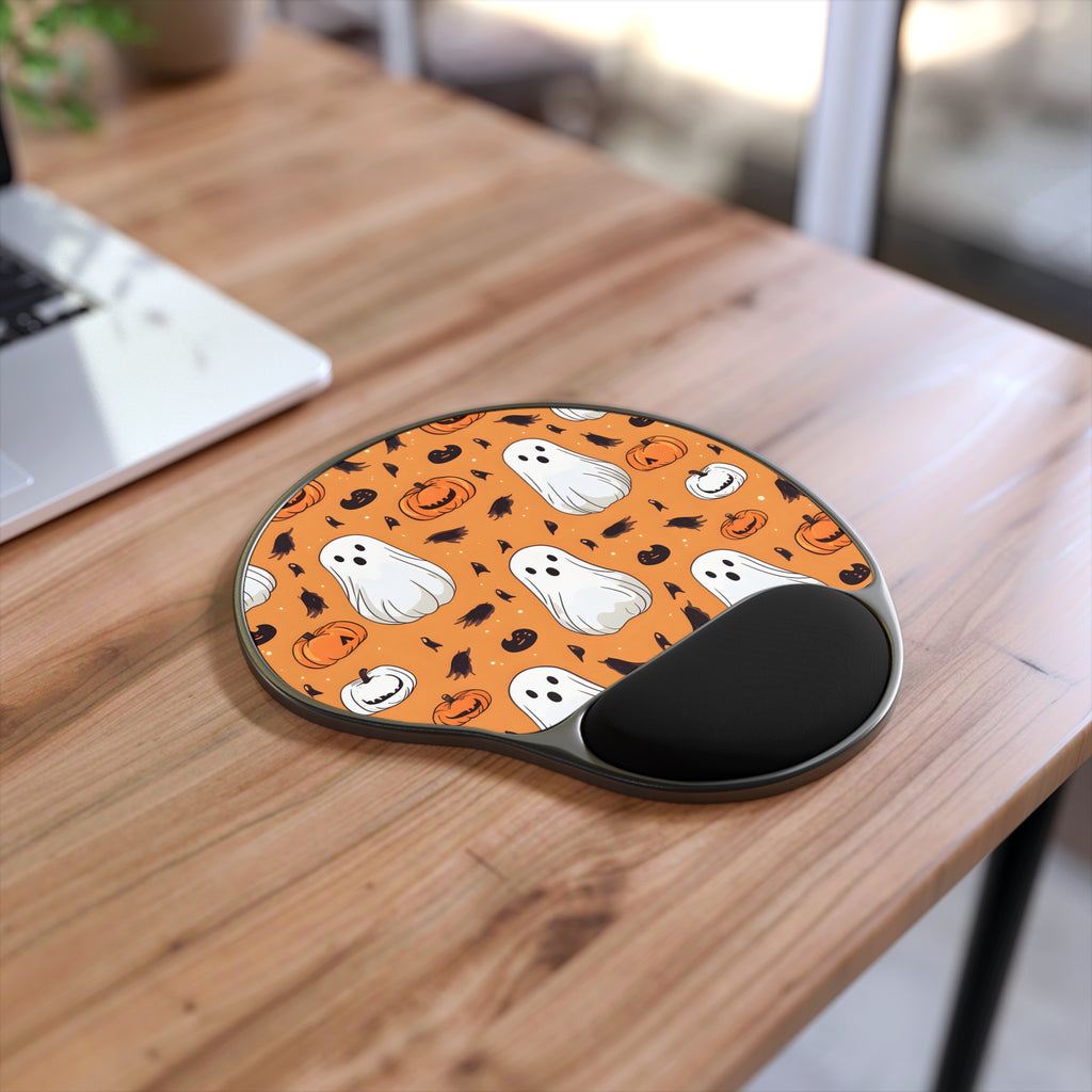 Mouse Pad with Wrist Rest with Ghost Skeleton Cartoon Pumpkin Design for Halloween, view 2