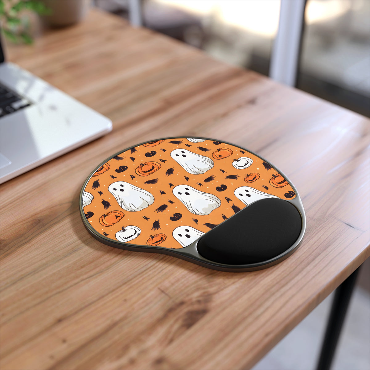 Mouse Pad with Wrist Rest with Ghost Skeleton Cartoon Pumpkin Design for Halloween, view 2