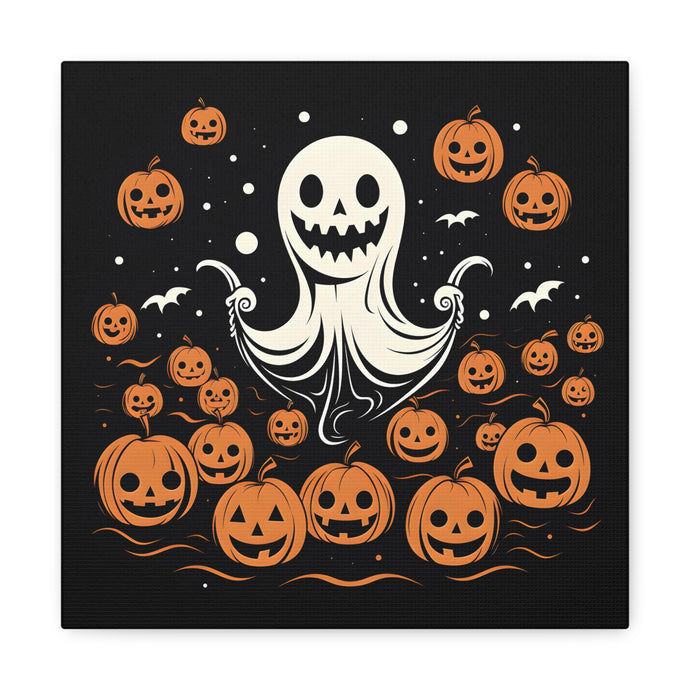 DistinctInk Canvas Wall Art with Ghost Skeleton Cartoon Pumpkins for Halloween