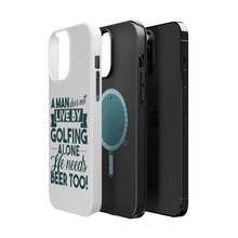DistinctInk ToughCase for Apple iPhone, Compatible with MagSafe Charging - Live By Golfing Alone Need Beer Too