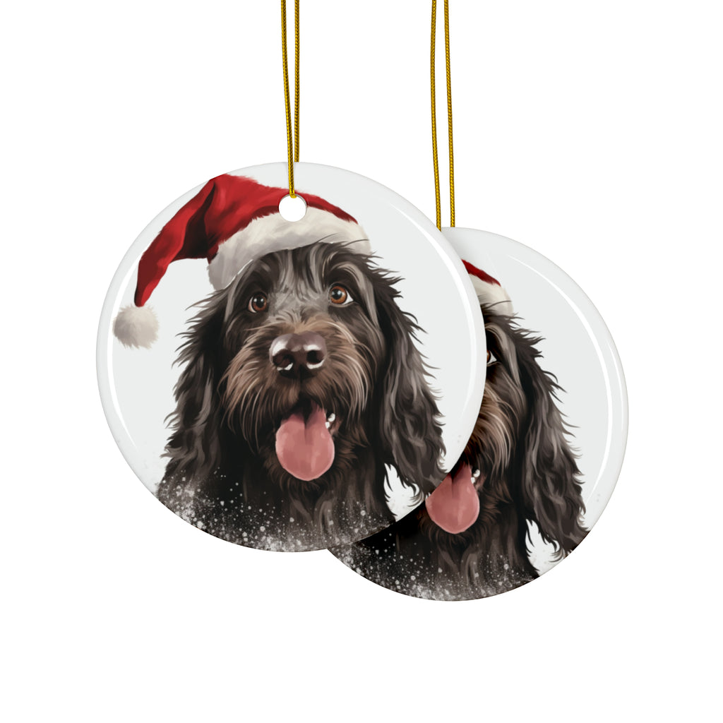 Hanging Ceramic Christmas Tree Ornament with Gold String - Spinoni Italiani Design, view 2