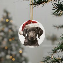 DistinctInk Hanging Ceramic Christmas Tree Ornament with Gold String - Great Gift/Present - 2 3/4 inch Diameter - Sloughi Puppy Drawing Design