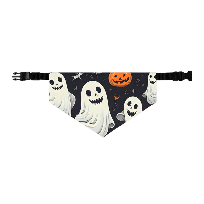 DistinctInk Adjustable Pet Banana Collar with Spooky Skeleton Pumpkin Patch Design for Halloween