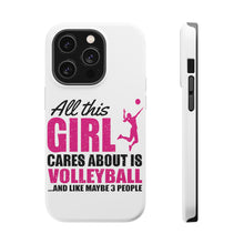 DistinctInk ToughCase for Apple iPhone, Compatible with MagSafe Charging - All This Girl Cares About is Volleyball