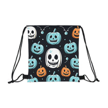 DistinctInk Drawstring Bag / Backpack with Skele-Ghostly Pumpkin Patch Design for Halloween