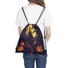 DistinctInk Drawstring Bag / Backpack with Ghostly Ghouls in the Graveyard Design for Halloween