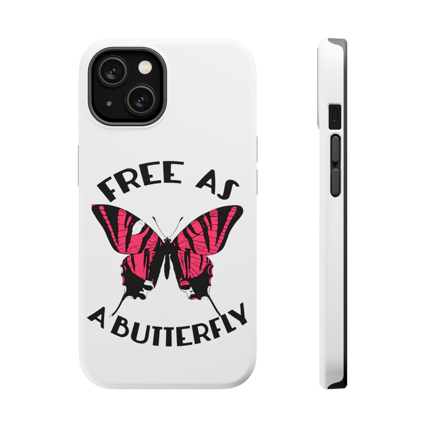 DistinctInk ToughCase for Apple iPhone, Compatible with MagSafe Charging - Free as a Butterfly - Pink