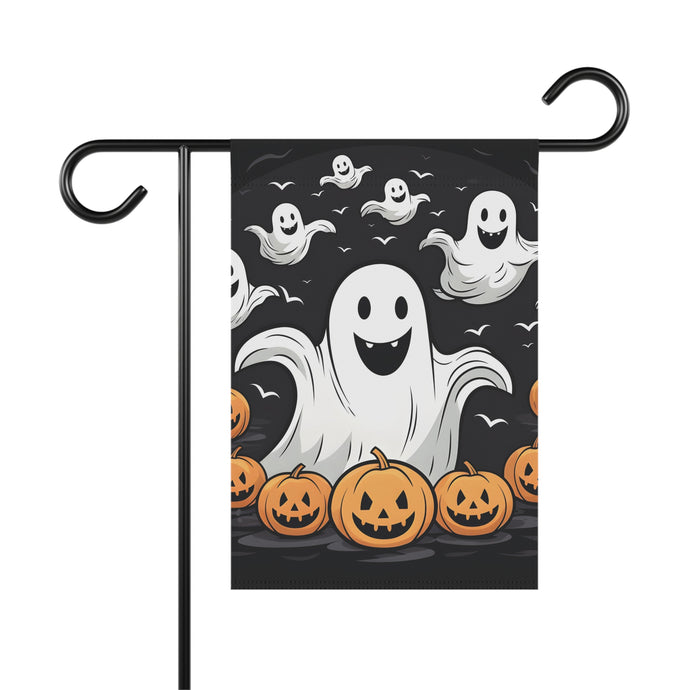 DistinctInk Garden & House Banner / Flag with Skeletal Ghostly Pumpkin Patch Design for Halloween