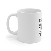 DistinctInk Glossy White Coffee / Tea Mug - Cast Away All Your Troubles Go Fishing