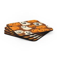 DistinctInk (Set of 4) Corkwood Coasters with "Boo-ttifull Skeleton Cartoon Pattern Pumpkin"Design for Halloween