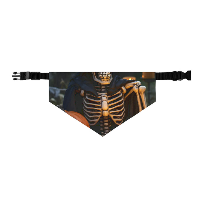 DistinctInk Adjustable Pet Banana Collar with Skellington's Spooky Soiree Design for Halloween