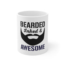 DistinctInk Glossy White Coffee / Tea Mug - Bearded Inked & Awesome