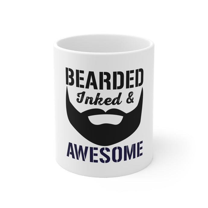 DistinctInk Glossy White Coffee / Tea Mug - Bearded Inked & Awesome