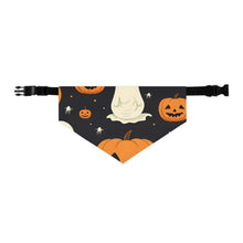DistinctInk Adjustable Pet Banana Collar with Spooky Skeleton Pumpkin Patch Design for Halloween