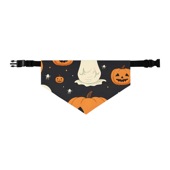 DistinctInk Adjustable Pet Banana Collar with Spooky Skeleton Pumpkin Patch Design for Halloween