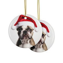DistinctInk Hanging Ceramic Christmas Tree Ornament with Gold String - Great Gift/Present - 2 3/4 inch Diameter - French Bulldog Design