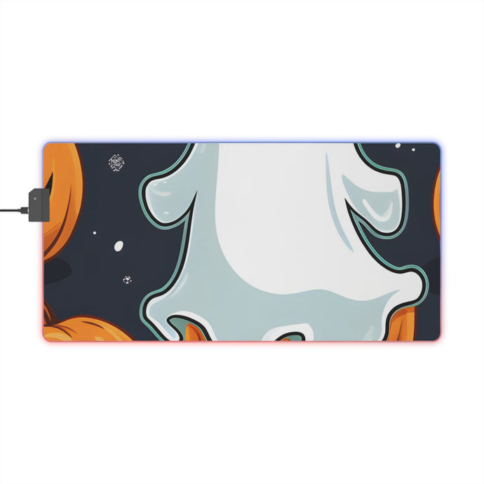 DistinctInk LED Gaming Mouse Pad with Ghost Skeleton Spooky Pumpkins Design for Halloween