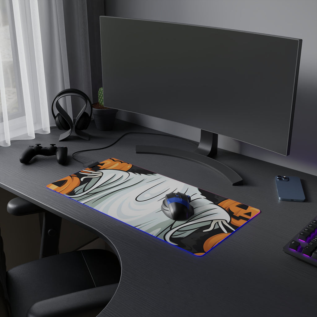 LED Gaming Mouse Pad with Ghost Skeleton Pumpkins Pattern Design for Halloween, view 9