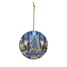 DistinctInk Hanging Ceramic Christmas Tree Ornament Charm with Gold String - Great Gift/Present - 2 3/4 inch Diameter - Blue Christmas Honor - Blue Lives Matter