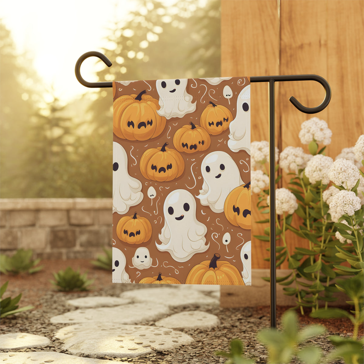 Garden & House Banner / Flag with Ghastly Skeleton Pumpkin Cartoon Design for Halloween, view 5