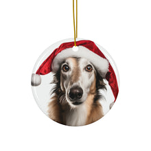 DistinctInk Hanging Ceramic Christmas Tree Ornament with Gold String - Great Gift/Present - 2 3/4 inch Diameter - Borzoi Design