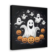 DistinctInk Canvas Wall Art with Skeletal Ghostly Pumpkin Patch for Halloween