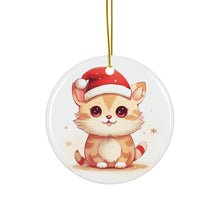 DistinctInk Hanging Ceramic Christmas Tree Ornament with Gold String - Great Gift/Present - 2 3/4 inch Diameter - Singapura Cat Design