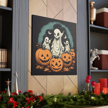 DistinctInk Canvas Wall Art with Spooky Skeleton Pumpkins for Halloween