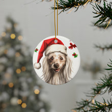 DistinctInk Hanging Ceramic Christmas Tree Ornament with Gold String - Great Gift/Present - 2 3/4 inch Diameter - Chinese Crested Design