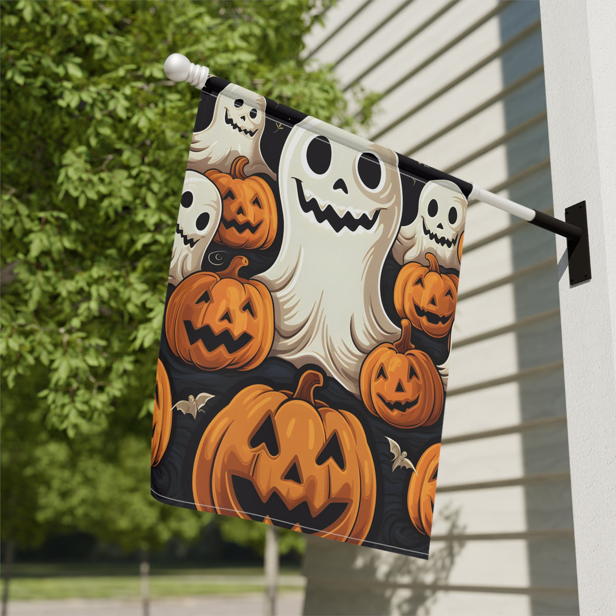 Garden & House Banner / Flag with Haunted Skeleton Jack-O-Lantern Design for Halloween, view 10