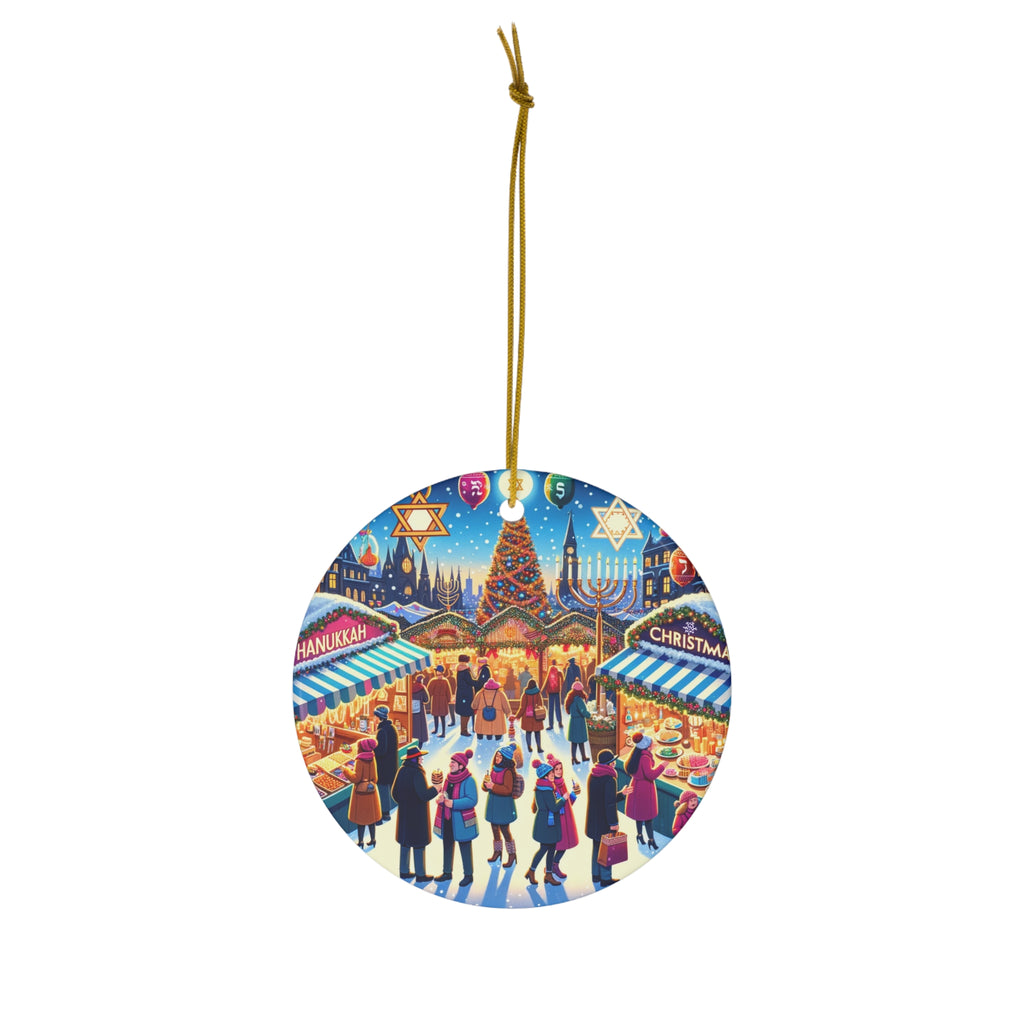 Hanging Ceramic Christmas Tree Ornament Charm with Gold String - Winter Market of Celebrations, view 2