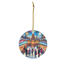 DistinctInk Hanging Ceramic Christmas Tree Ornament Charm with Gold String - Great Gift/Present - 2 3/4 inch Diameter - Winter Market of Celebrations