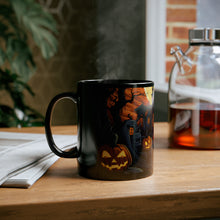 DistinctInk Black Coffee Mug - Darkness Falls on Halloween for Halloween