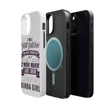DistinctInk ToughCase for Apple iPhone, Compatible with MagSafe Charging - Tent Pitchin Weiner Roastin S'More Camping Girl