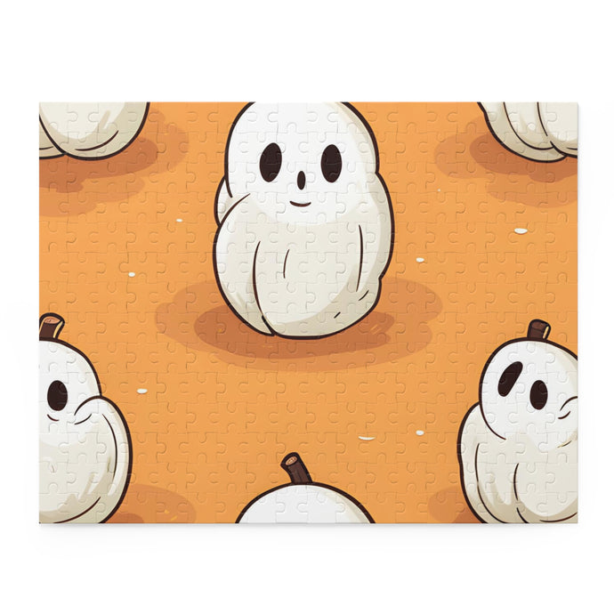 DistinctInk Jigsaw Puzzle with Ghastly Skeleton Pumpkin adorned Design for Halloween