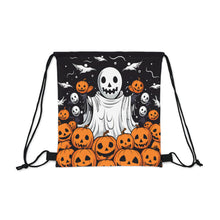 DistinctInk Drawstring Bag / Backpack with Ghost Skeleton Pumpkins Design for Halloween