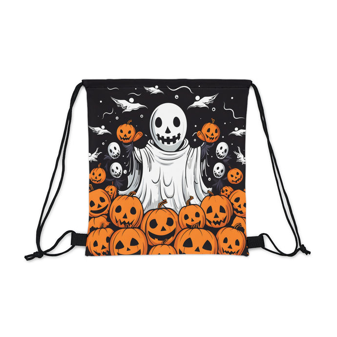 DistinctInk Drawstring Bag / Backpack with Ghost Skeleton Pumpkins Design for Halloween