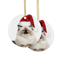 DistinctInk Hanging Ceramic Christmas Tree Ornament with Gold String - Great Gift/Present - 2 3/4 inch Diameter - Ragdoll Cat Design