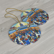 DistinctInk Hanging Ceramic Christmas Tree Ornament Charm with Gold String - Great Gift/Present - 2 3/4 inch Diameter - Democratic Winter Market