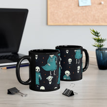 DistinctInk Black Coffee Mug - Haunted Skeleton Crew for Halloween