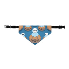 DistinctInk Adjustable Pet Banana Collar with Ghost Skeleton Pumpkin Pattern Design for Halloween