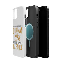 DistinctInk ToughCase for Apple iPhone, Compatible with MagSafe Charging - Never Underestimate Old Man Farmer