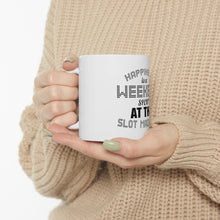 DistinctInk Glossy White Coffee / Tea Mug - Happiness is a Weekend At Slot Machines