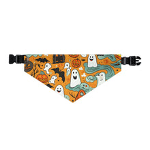 DistinctInk Adjustable Pet Banana Collar with Flying Pumpkin Bats Design for Halloween