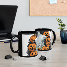 DistinctInk Black Coffee Mug - Ghost Skeleton Pumpkins Pattern for Halloween