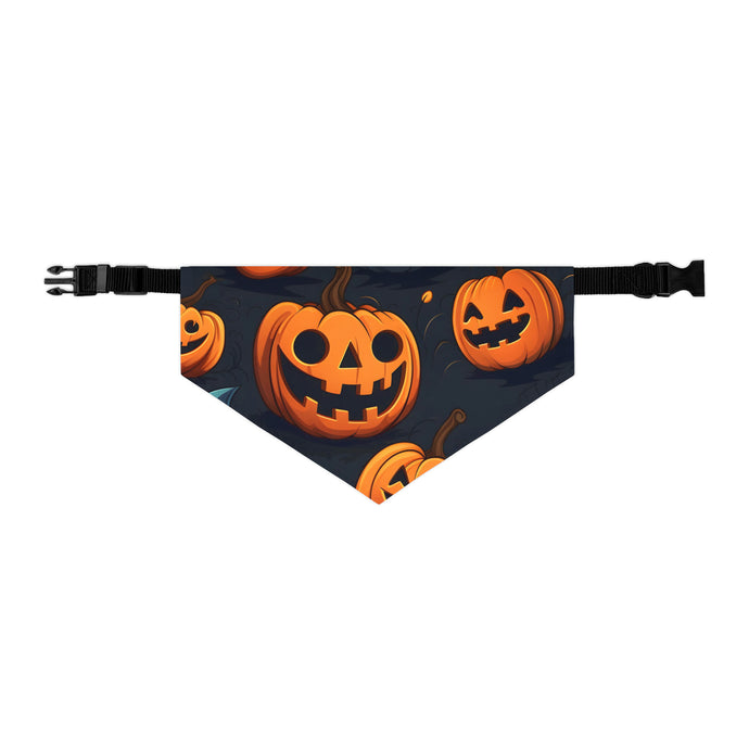 DistinctInk Adjustable Pet Banana Collar with Nightly Fright of Bats and Ghouls Design for Halloween