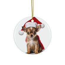 DistinctInk Hanging Ceramic Christmas Tree Ornament with Gold String - Great Gift/Present - 2 3/4 inch Diameter - Chihuahua Puppy Design