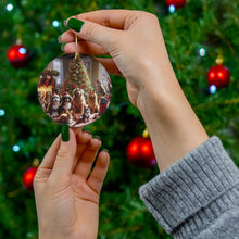 DistinctInk Hanging Ceramic Christmas Tree Ornament Charm with Gold String - Great Gift/Present - 2 3/4 inch Diameter - Furry Friends' Festive Gathering